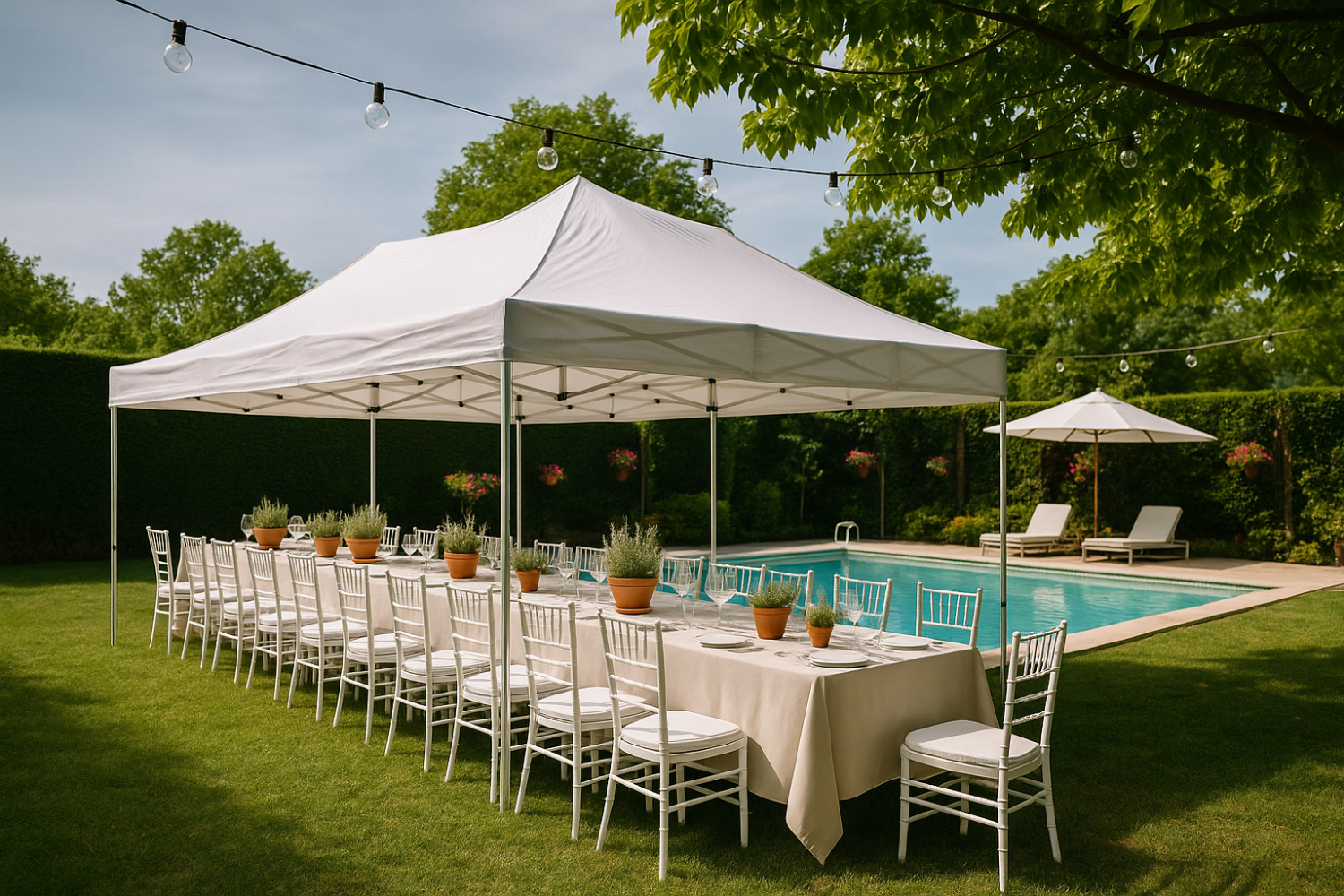 Carpa montada para una cena de gala al aire libre
